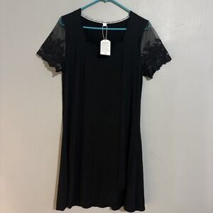 Black  Gothic Dress Dark Fairy Glam Pullover 90s Black Sz Large Lace Arms
